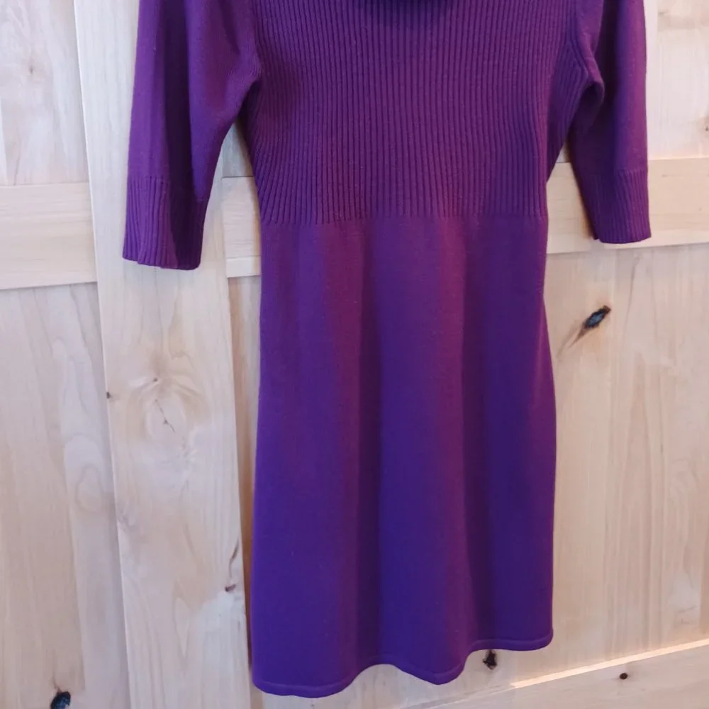 Purple knitted mini dress oversize cowl neck with button down detail - Picture 4 of 6